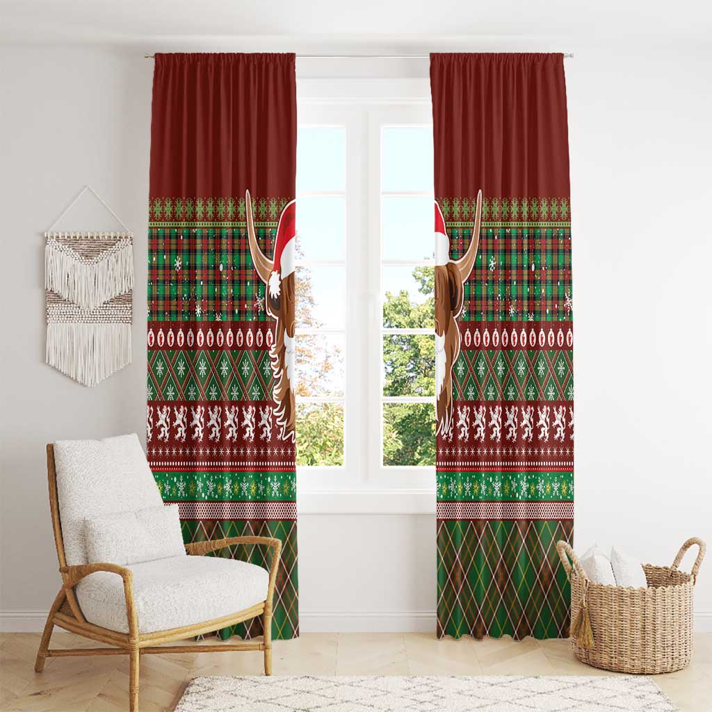 Scottish Christmas Window Curtain Highland Cattle-Xmas Tartan Stripes Style Red Color - Wonder Print Shop