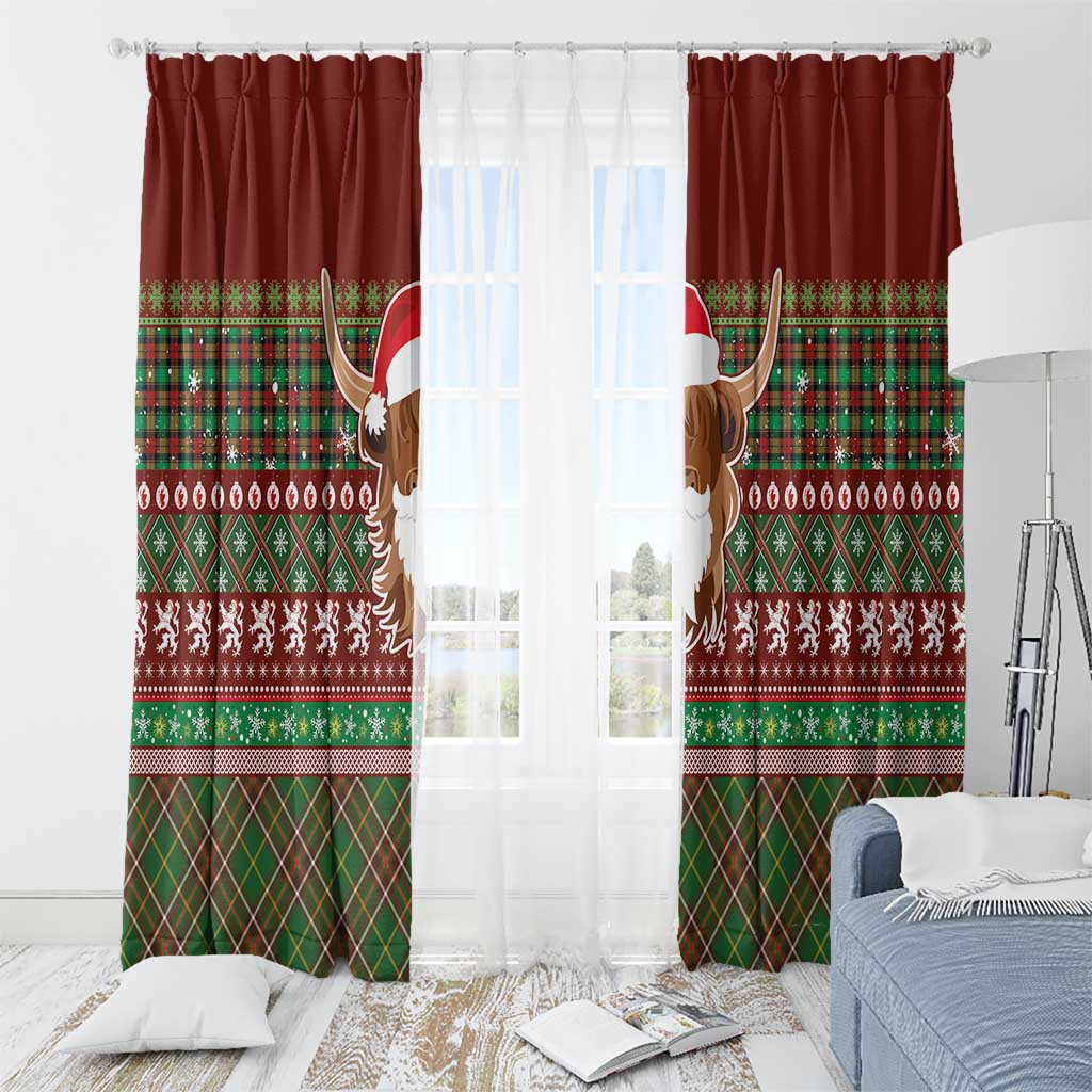 Scottish Christmas Window Curtain Highland Cattle-Xmas Tartan Stripes Style Red Color - Wonder Print Shop
