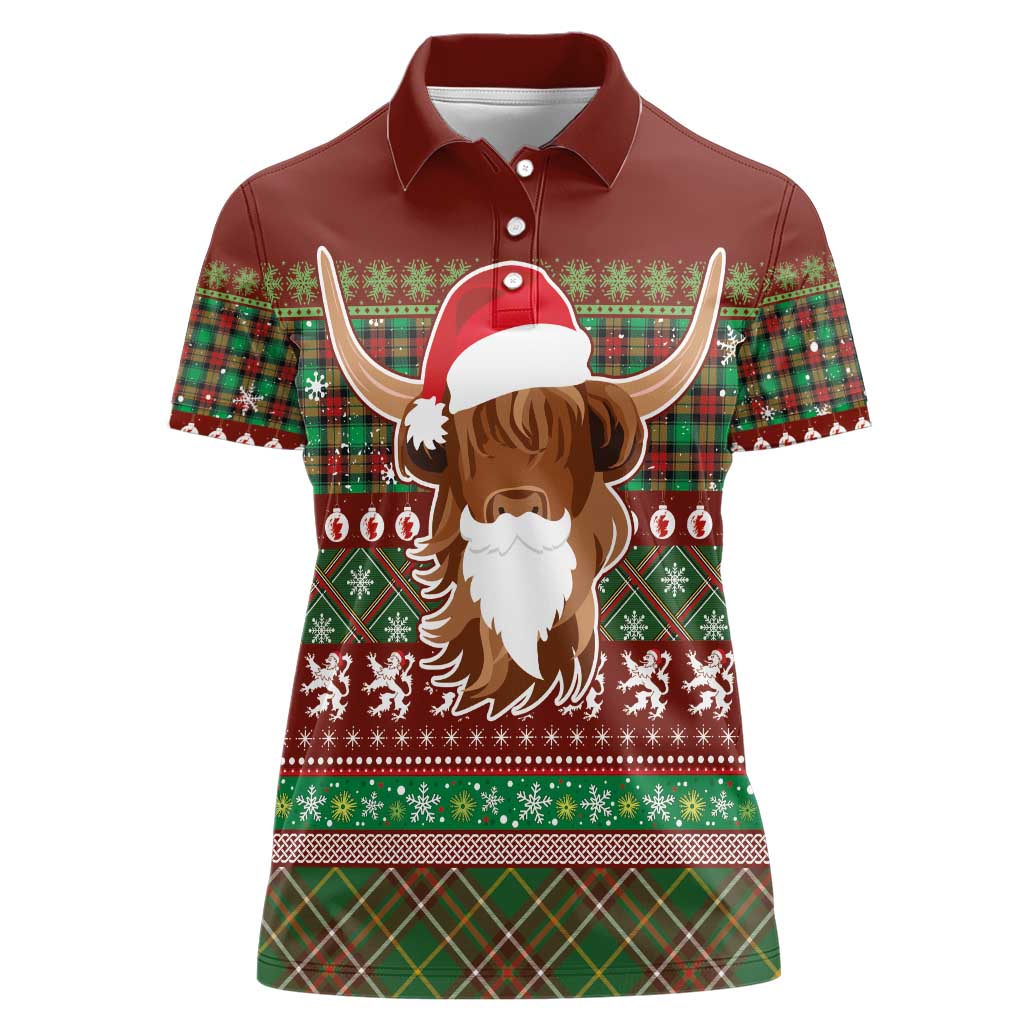 Scottish Christmas Women Polo Shirt Highland Cattle-Xmas Tartan Stripes Style Red Color - Wonder Print Shop