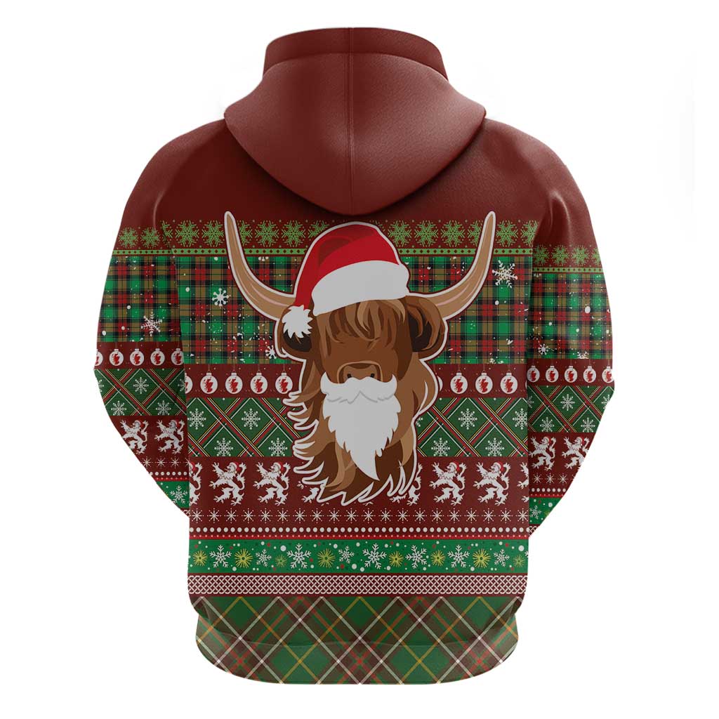 Scottish Christmas Zip Hoodie Highland Cattle-Xmas Tartan Stripes Style Red Color - Wonder Print Shop