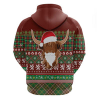 Scottish Christmas Zip Hoodie Highland Cattle-Xmas Tartan Stripes Style Red Color - Wonder Print Shop