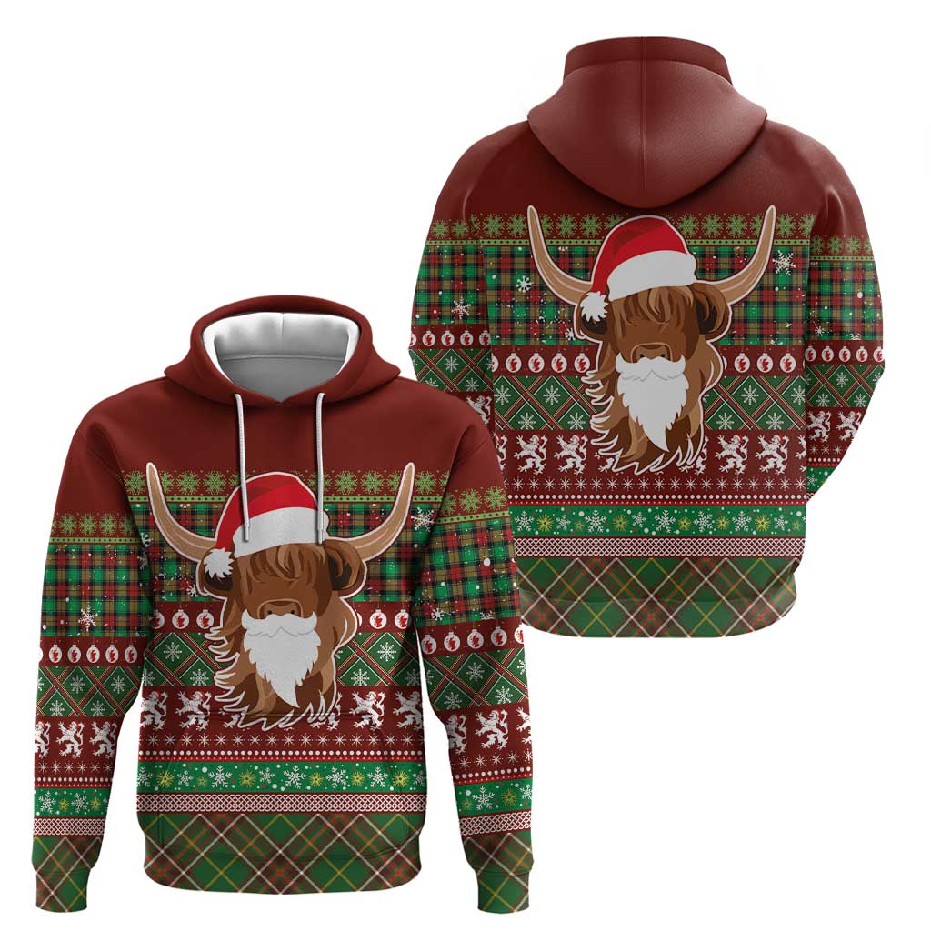 Scottish Christmas Zip Hoodie Highland Cattle-Xmas Tartan Stripes Style Red Color - Wonder Print Shop