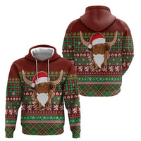 Scottish Christmas Zip Hoodie Highland Cattle-Xmas Tartan Stripes Style Red Color - Wonder Print Shop