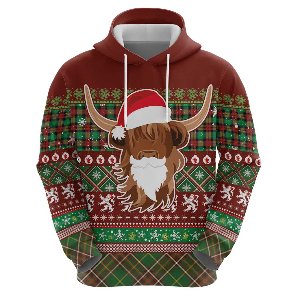 Scottish Christmas Zip Hoodie Highland Cattle-Xmas Tartan Stripes Style Red Color - Wonder Print Shop