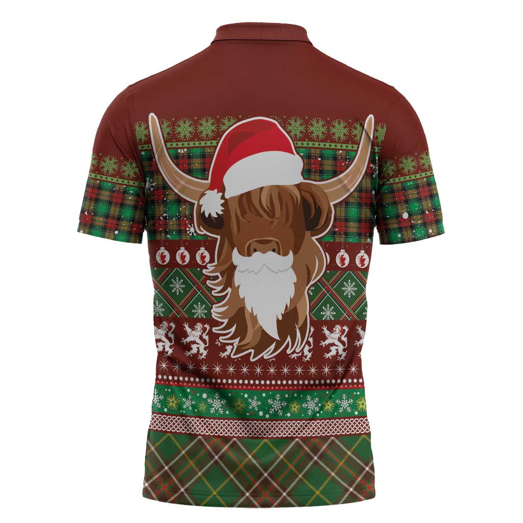 Scottish Christmas Zipper Polo Shirt Highland Cattle-Xmas Tartan Stripes Style Red Color - Wonder Print Shop