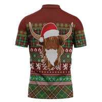 Scottish Christmas Zipper Polo Shirt Highland Cattle-Xmas Tartan Stripes Style Red Color - Wonder Print Shop