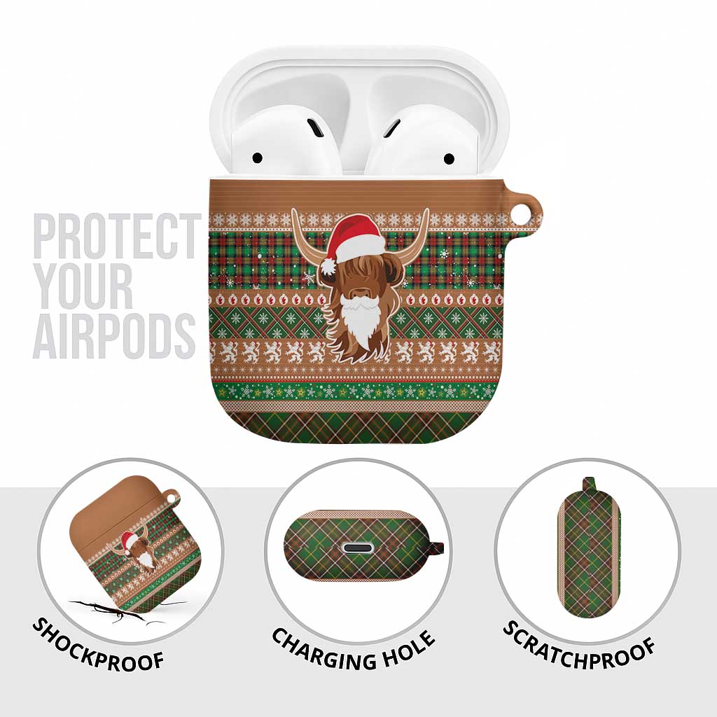Scottish Christmas AirPods Case Highland Cattle-Xmas Tartan Stripes Style Brown Color - Wonder Print Shop