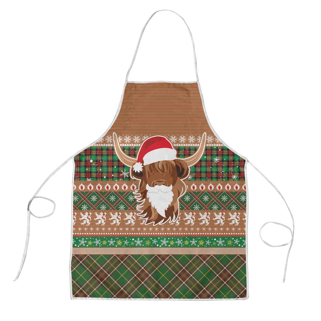 Scottish Christmas Apron Highland Cattle-Xmas Tartan Stripes Style Brown Color - Wonder Print Shop
