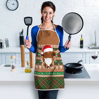 Scottish Christmas Apron Highland Cattle-Xmas Tartan Stripes Style Brown Color - Wonder Print Shop