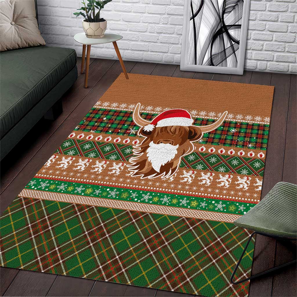 Scottish Christmas Area Rug Highland Cattle-Xmas Tartan Stripes Style Brown Color - Wonder Print Shop
