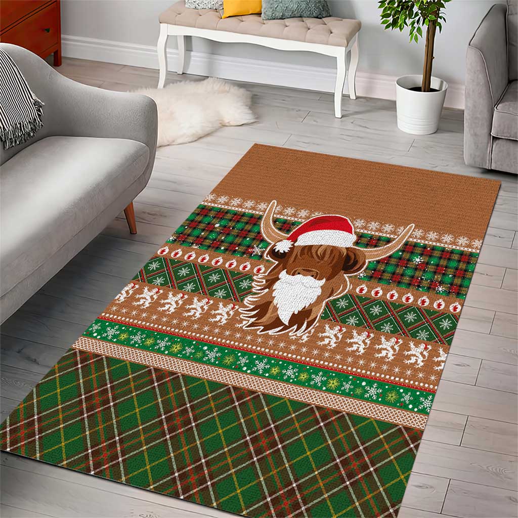Scottish Christmas Area Rug Highland Cattle-Xmas Tartan Stripes Style Brown Color - Wonder Print Shop