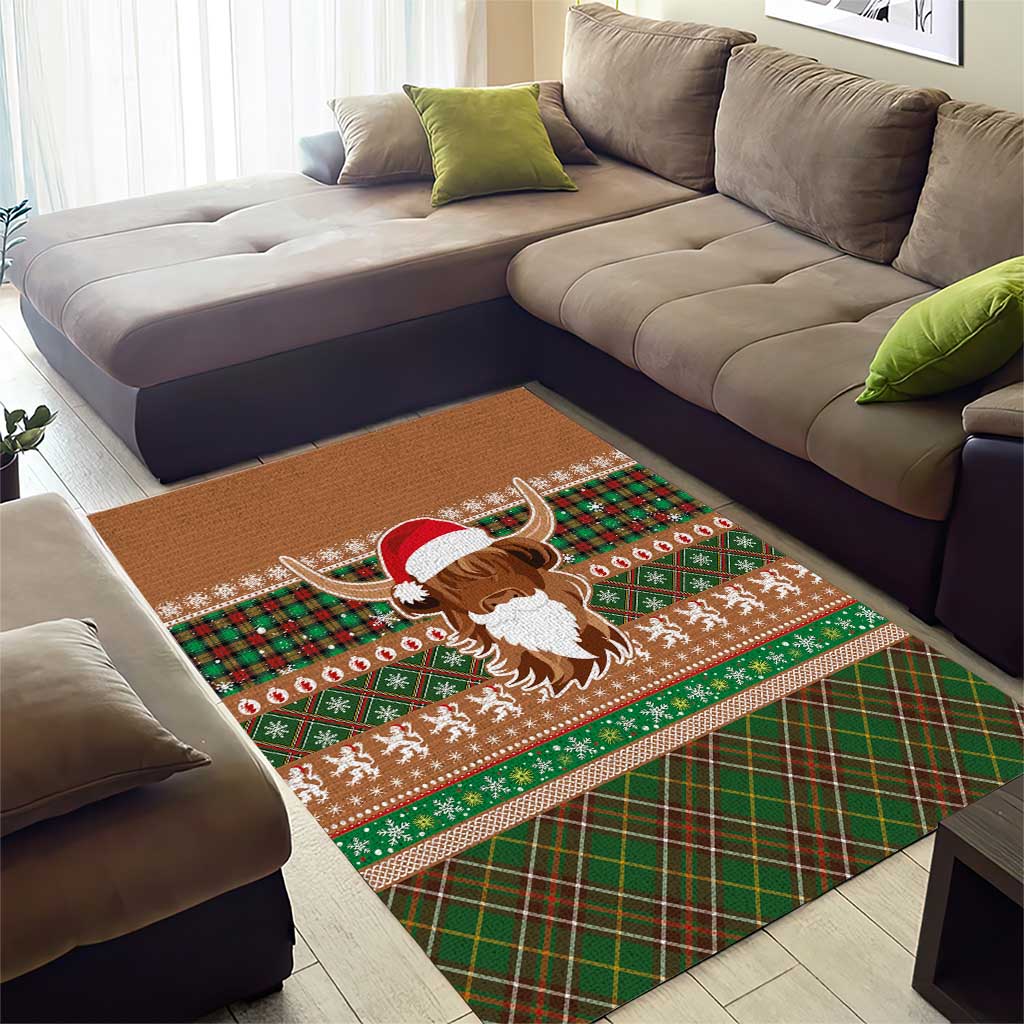 Scottish Christmas Area Rug Highland Cattle-Xmas Tartan Stripes Style Brown Color - Wonder Print Shop