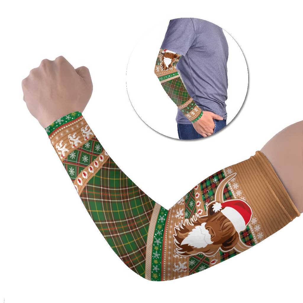 Scottish Christmas Arm Sleeves Highland Cattle-Xmas Tartan Stripes Style Brown Color - Wonder Print Shop