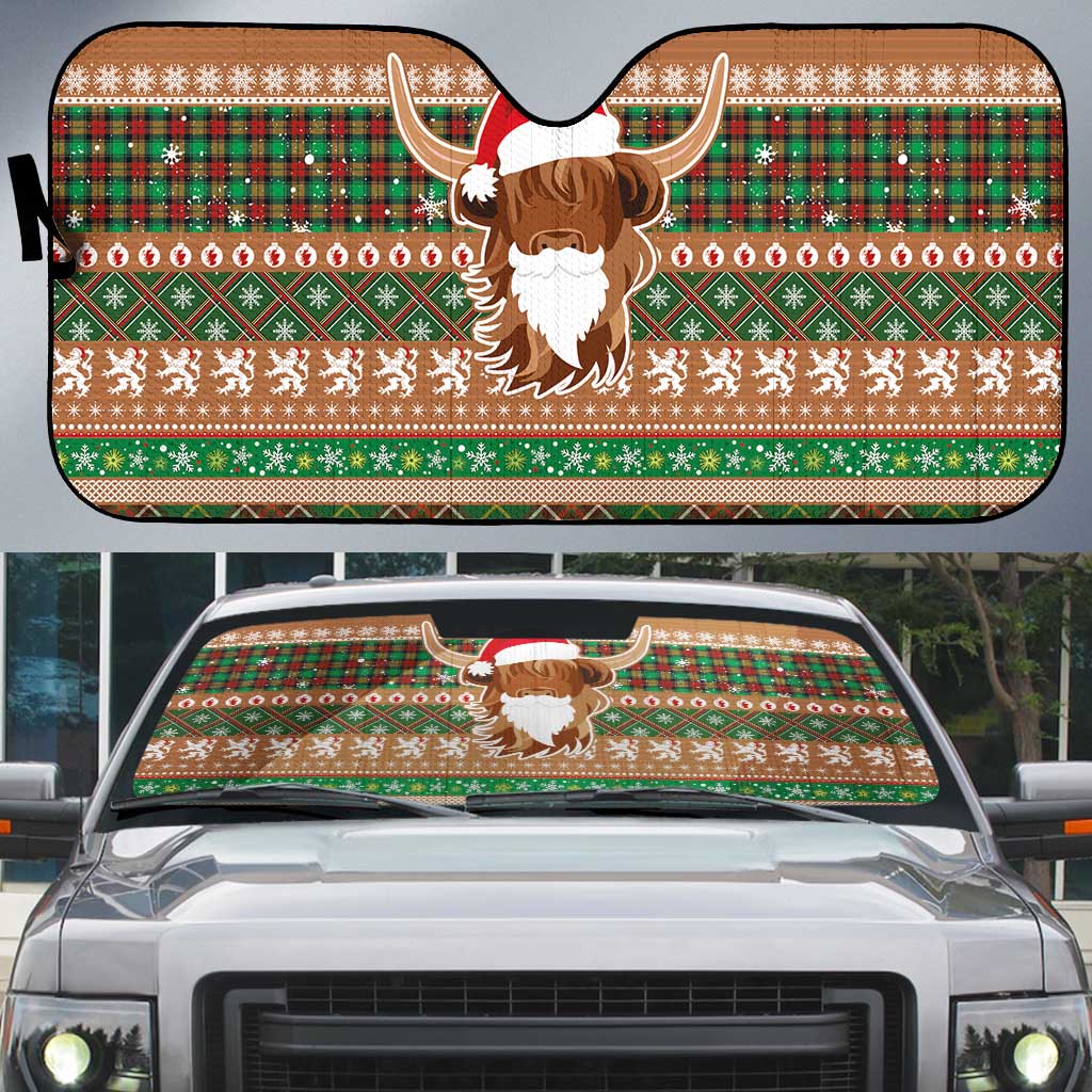 Scottish Christmas Auto Sun Shade Highland Cattle-Xmas Tartan Stripes Style Brown Color - Wonder Print Shop