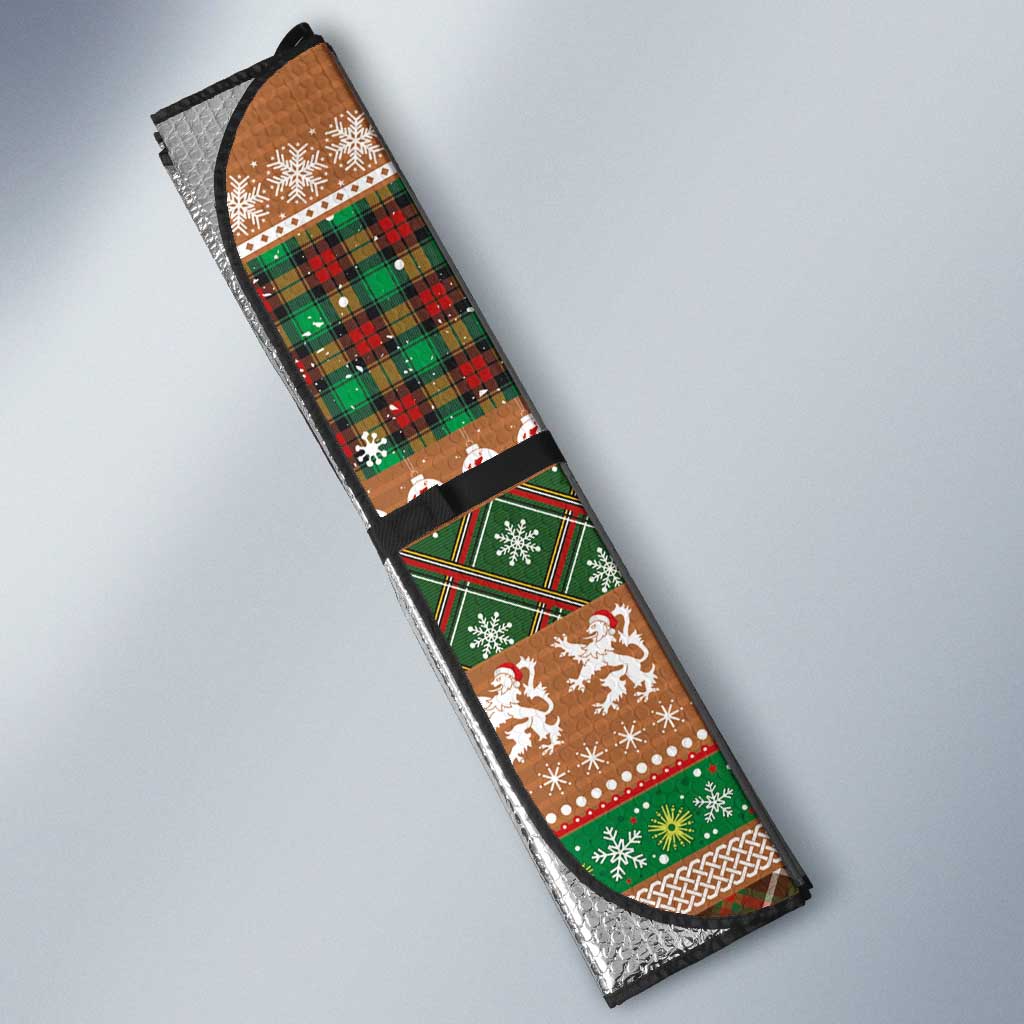 Scottish Christmas Auto Sun Shade Highland Cattle-Xmas Tartan Stripes Style Brown Color - Wonder Print Shop