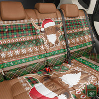Scottish Christmas Back Car Seat Cover Highland Cattle-Xmas Tartan Stripes Style Brown Color - Wonder Print Shop
