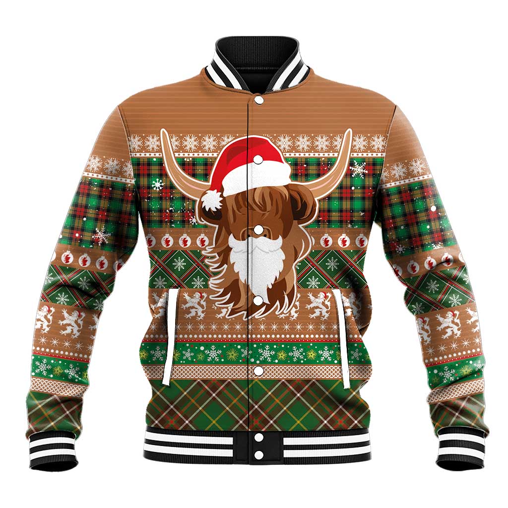 Scottish Christmas Baseball Jacket Highland Cattle-Xmas Tartan Stripes Style Brown Color - Wonder Print Shop