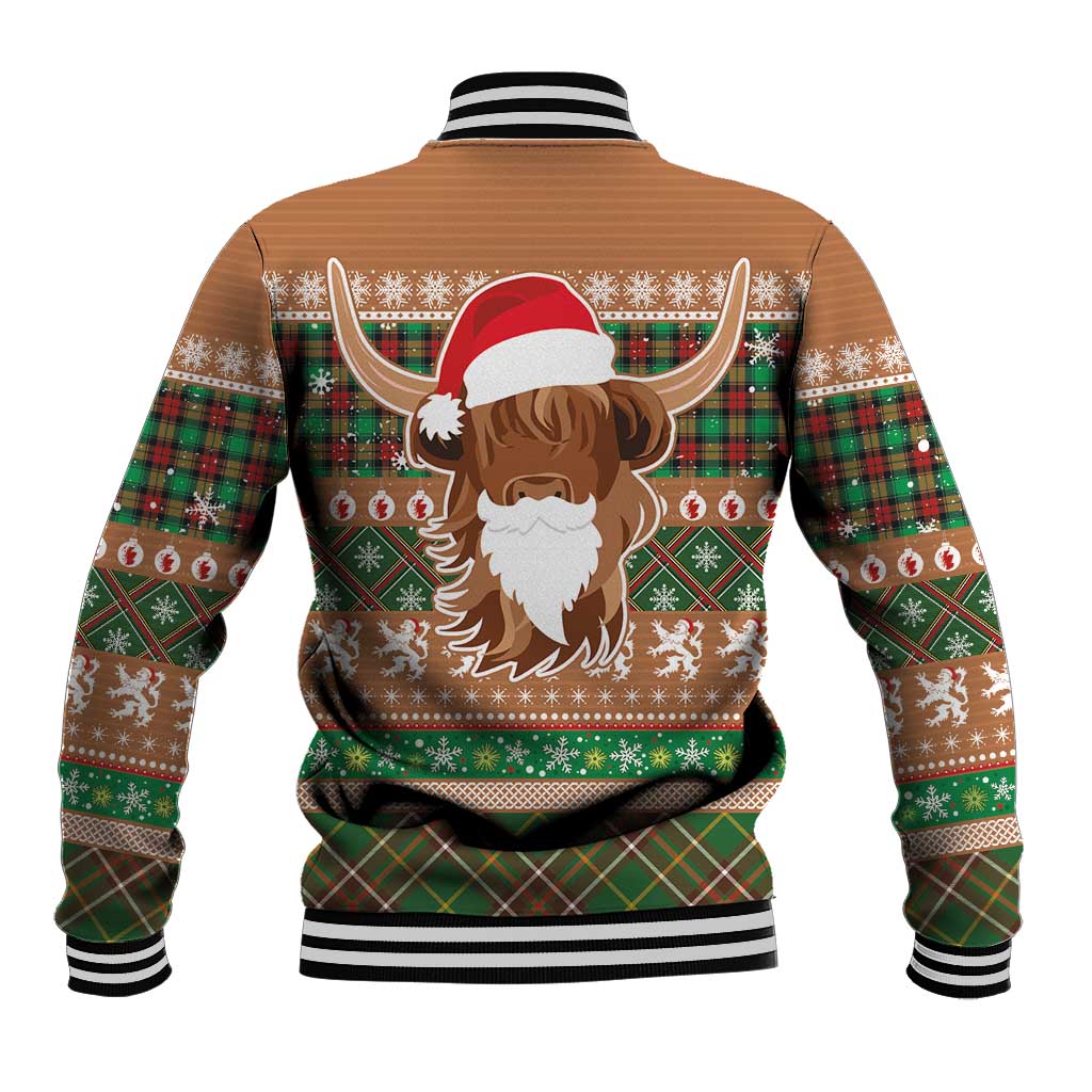 Scottish Christmas Baseball Jacket Highland Cattle-Xmas Tartan Stripes Style Brown Color - Wonder Print Shop