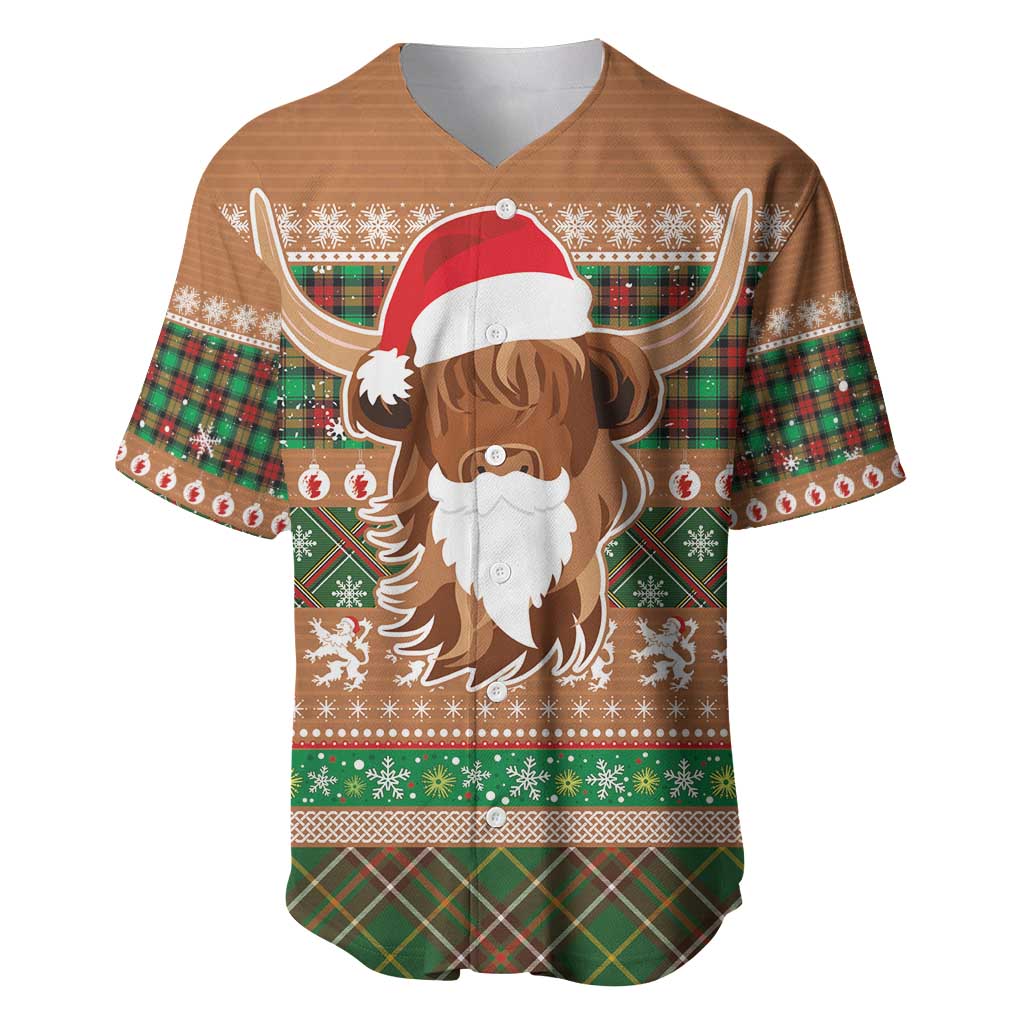 Scottish Christmas Baseball Jersey Highland Cattle-Xmas Tartan Stripes Style Brown Color - Wonder Print Shop