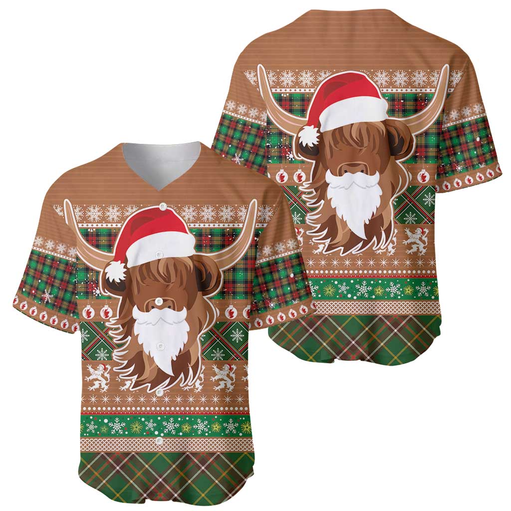 Scottish Christmas Baseball Jersey Highland Cattle-Xmas Tartan Stripes Style Brown Color - Wonder Print Shop