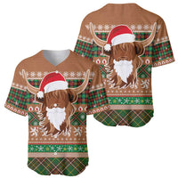 Scottish Christmas Baseball Jersey Highland Cattle-Xmas Tartan Stripes Style Brown Color - Wonder Print Shop