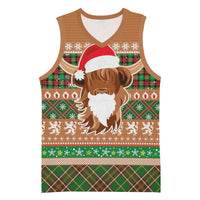 Scottish Christmas Basketball Jersey Highland Cattle-Xmas Tartan Stripes Style Brown Color - Wonder Print Shop