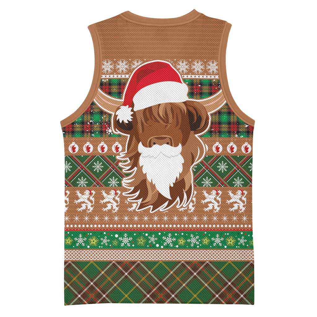 Scottish Christmas Basketball Jersey Highland Cattle-Xmas Tartan Stripes Style Brown Color - Wonder Print Shop