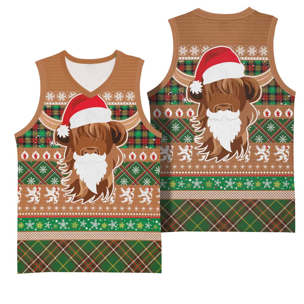 Scottish Christmas Basketball Jersey Highland Cattle-Xmas Tartan Stripes Style Brown Color - Wonder Print Shop