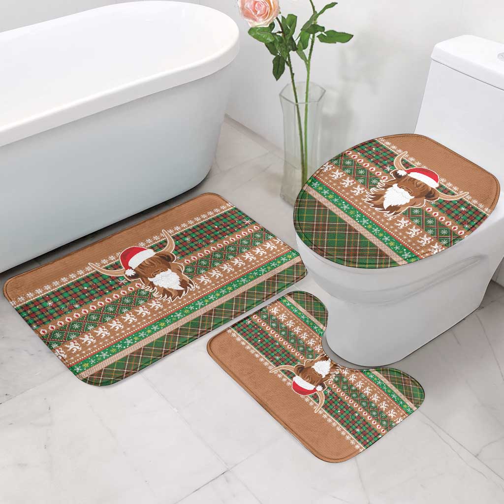 Scottish Christmas Bathroom Set Highland Cattle-Xmas Tartan Stripes Style Brown Color - Wonder Print Shop