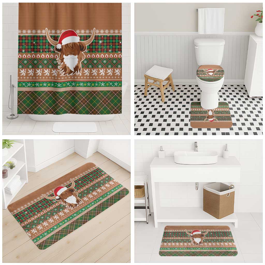 Scottish Christmas Bathroom Set Highland Cattle-Xmas Tartan Stripes Style Brown Color - Wonder Print Shop