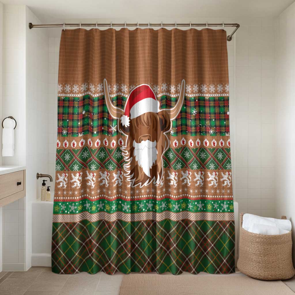 Scottish Christmas Bathroom Set Highland Cattle-Xmas Tartan Stripes Style Brown Color - Wonder Print Shop
