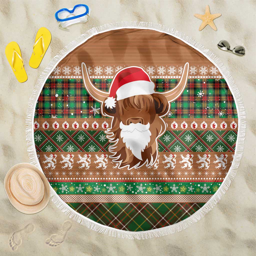 Scottish Christmas Beach Blanket Highland Cattle-Xmas Tartan Stripes Style Brown Color - Wonder Print Shop