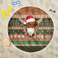 Scottish Christmas Beach Blanket Highland Cattle-Xmas Tartan Stripes Style Brown Color - Wonder Print Shop