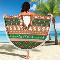 Scottish Christmas Beach Blanket Highland Cattle-Xmas Tartan Stripes Style Brown Color - Wonder Print Shop