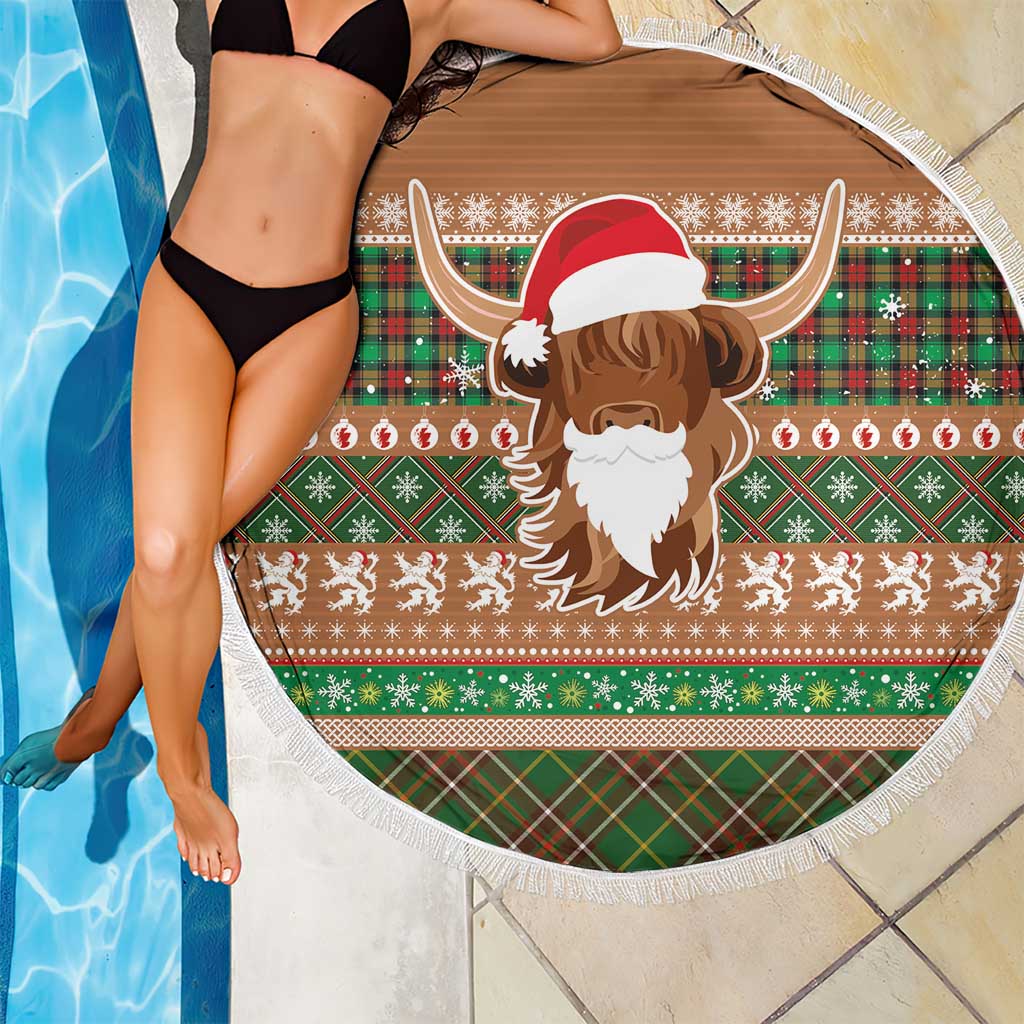 Scottish Christmas Beach Blanket Highland Cattle-Xmas Tartan Stripes Style Brown Color - Wonder Print Shop