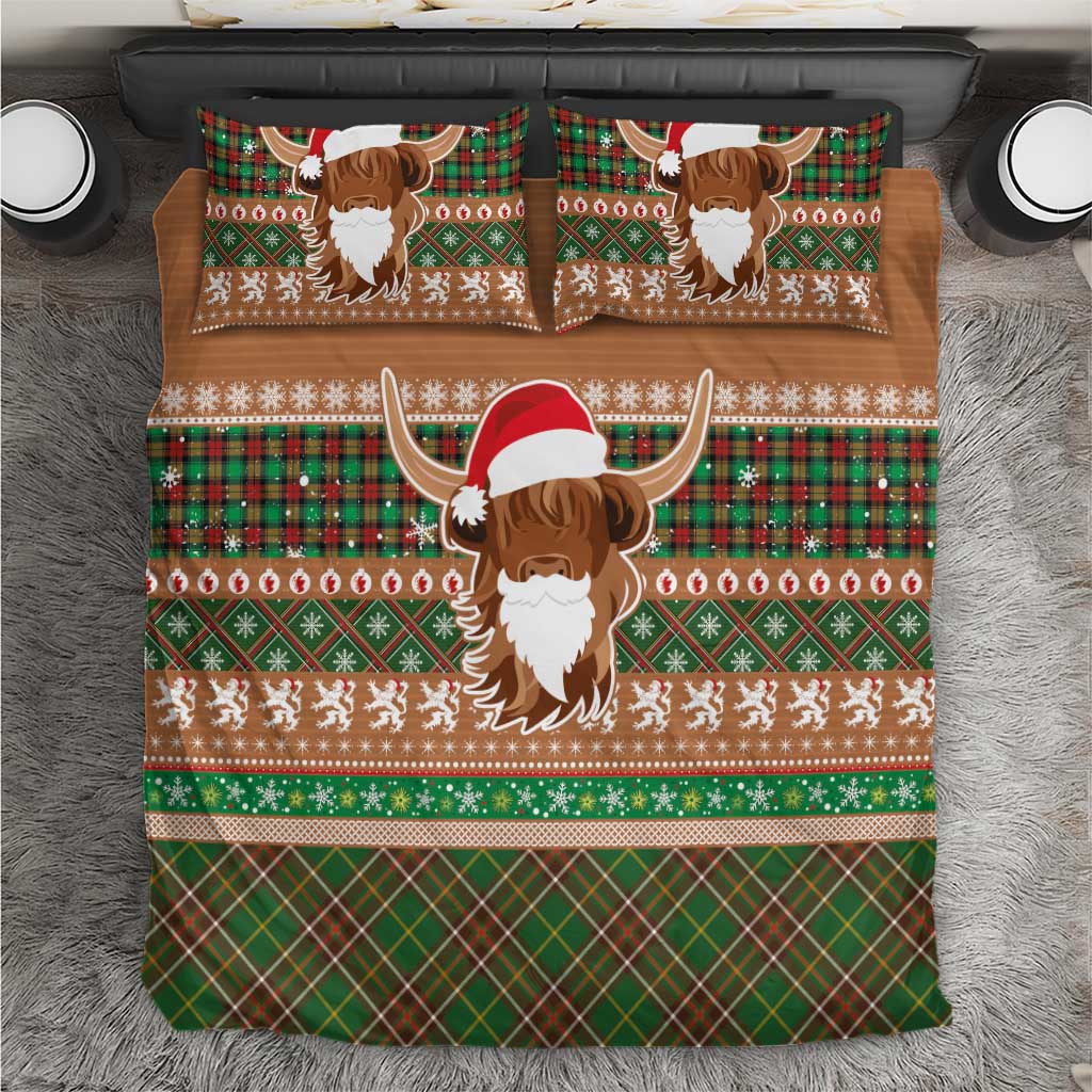 Scottish Christmas Bedding Set Highland Cattle-Xmas Tartan Stripes Style Brown Color - Wonder Print Shop