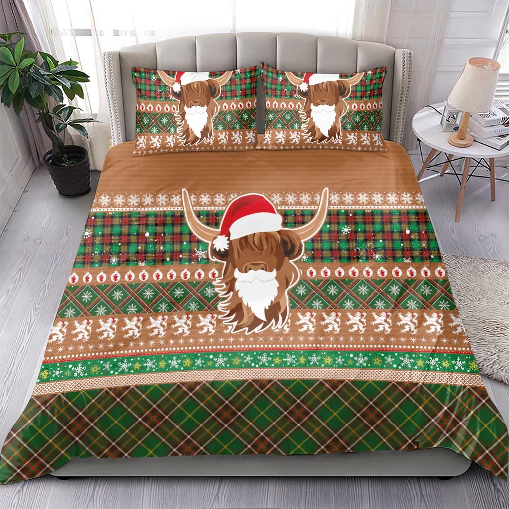 Scottish Christmas Bedding Set Highland Cattle-Xmas Tartan Stripes Style Brown Color - Wonder Print Shop