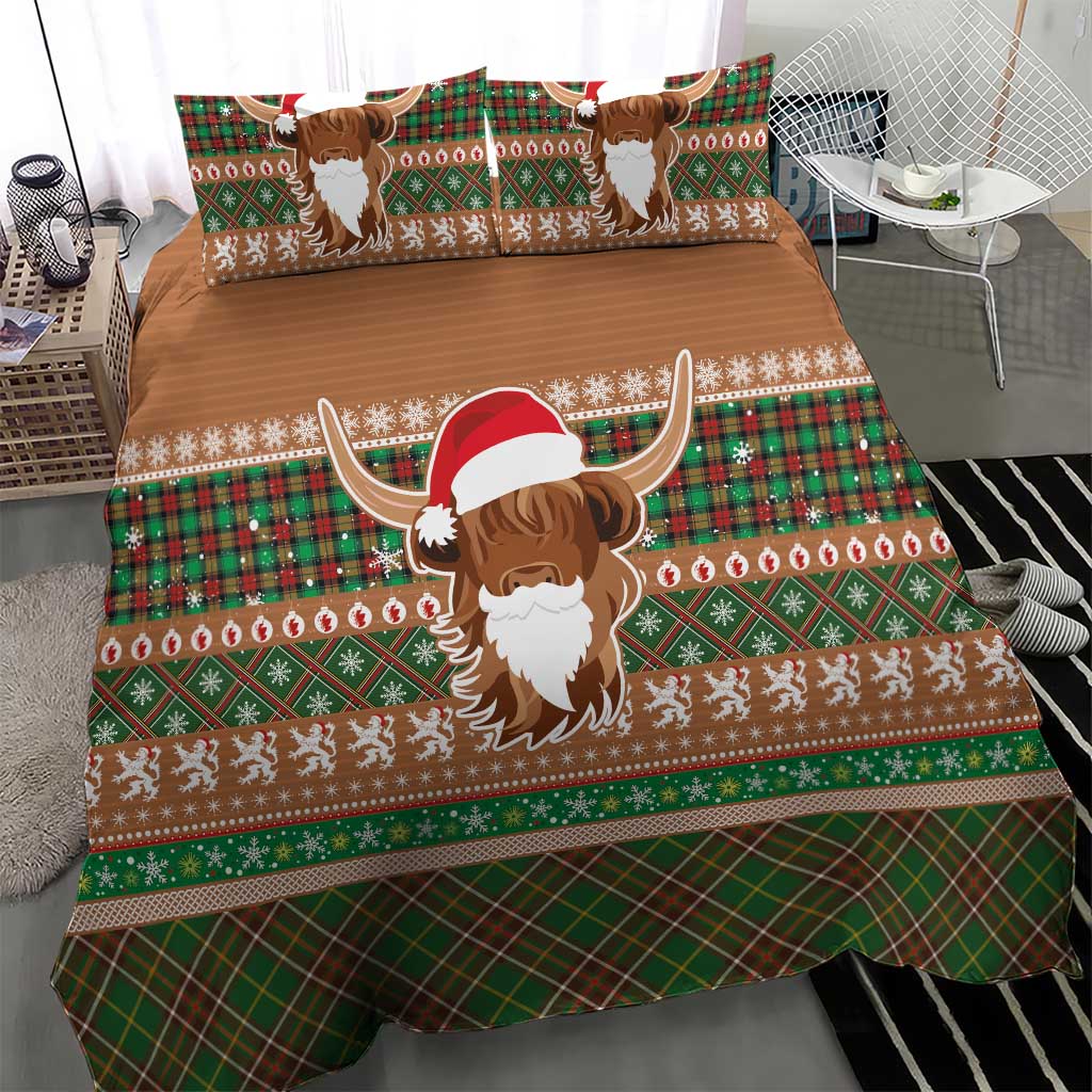 Scottish Christmas Bedding Set Highland Cattle-Xmas Tartan Stripes Style Brown Color - Wonder Print Shop