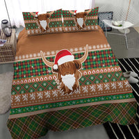 Scottish Christmas Bedding Set Highland Cattle-Xmas Tartan Stripes Style Brown Color - Wonder Print Shop