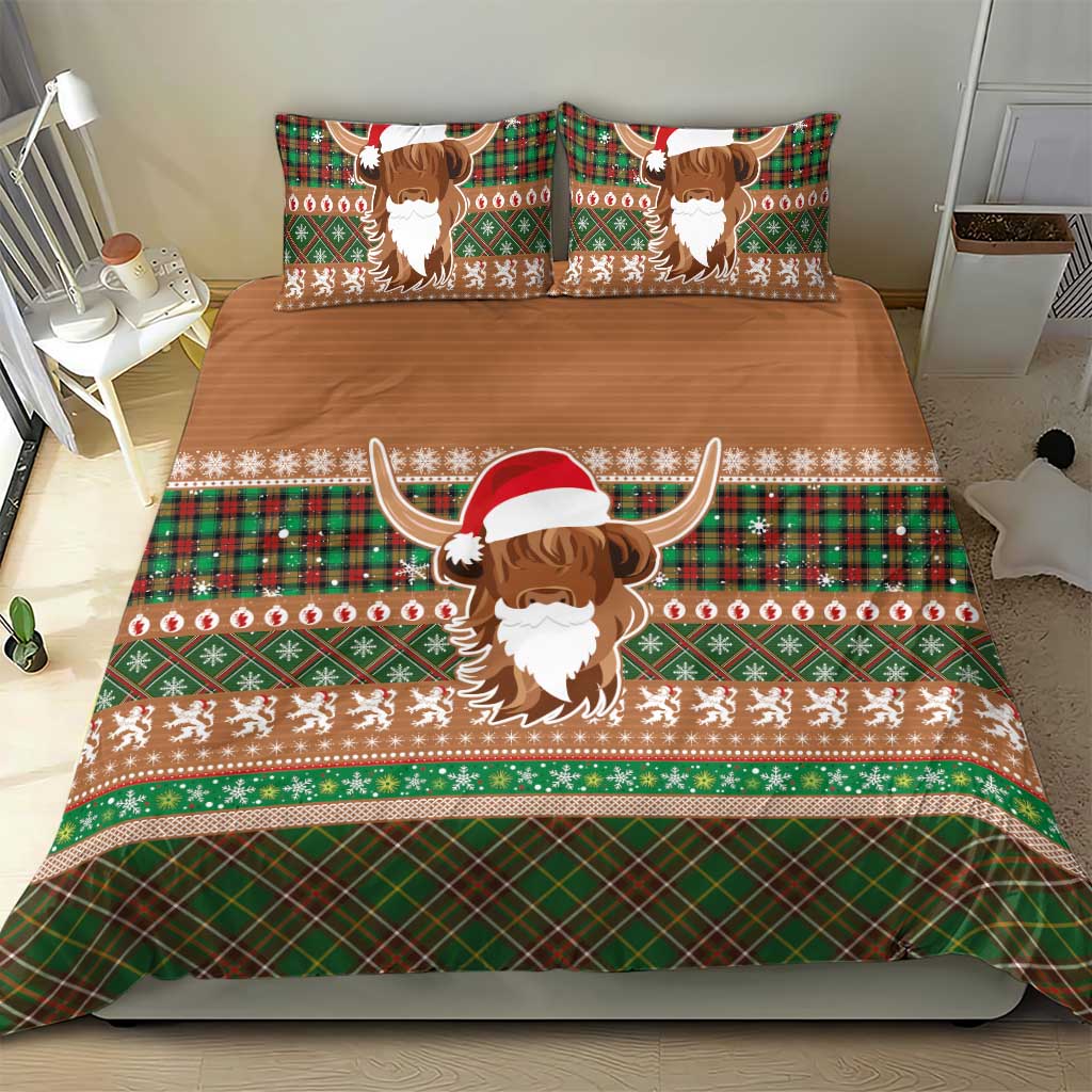 Scottish Christmas Bedding Set Highland Cattle-Xmas Tartan Stripes Style Brown Color - Wonder Print Shop
