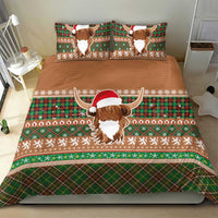 Scottish Christmas Bedding Set Highland Cattle-Xmas Tartan Stripes Style Brown Color - Wonder Print Shop