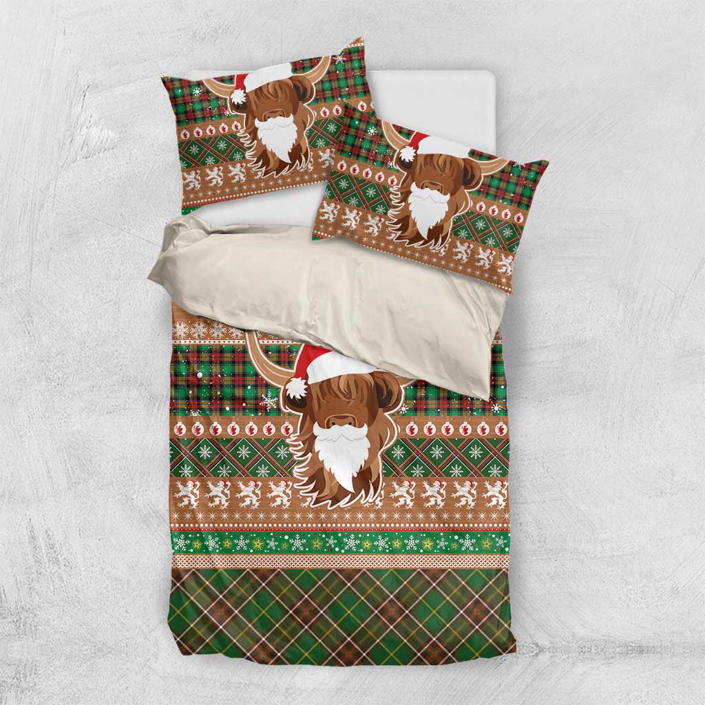 Scottish Christmas Bedding Set Highland Cattle-Xmas Tartan Stripes Style Brown Color - Wonder Print Shop