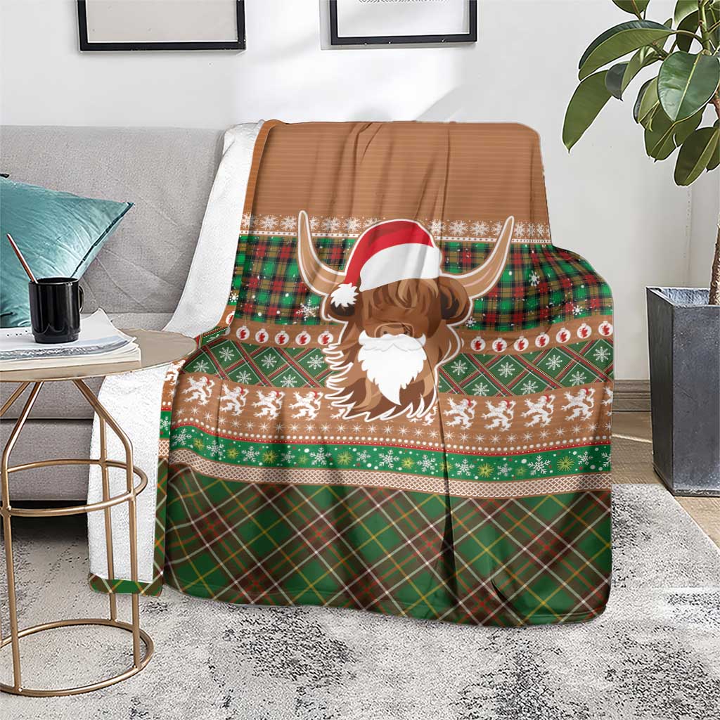 Scottish Christmas Blanket Highland Cattle-Xmas Tartan Stripes Style Brown Color - Wonder Print Shop
