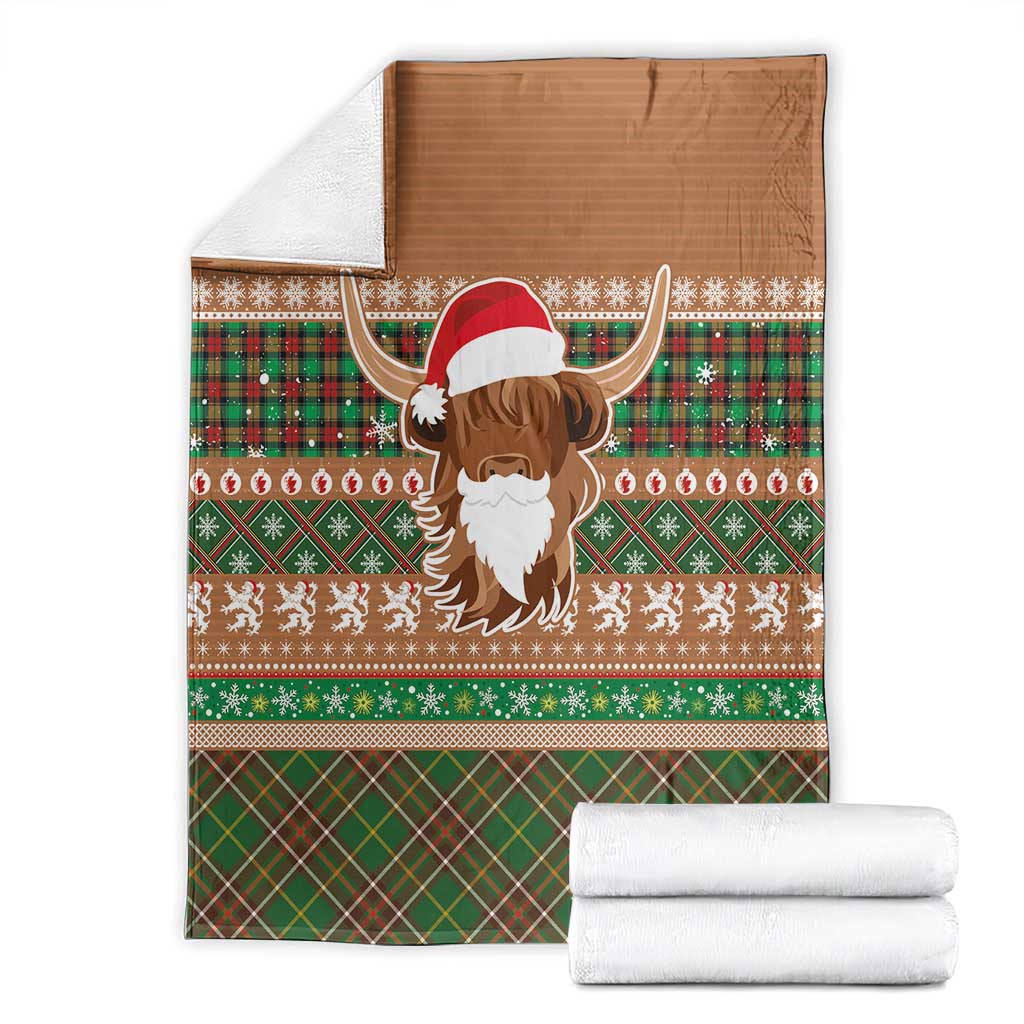 Scottish Christmas Blanket Highland Cattle-Xmas Tartan Stripes Style Brown Color - Wonder Print Shop