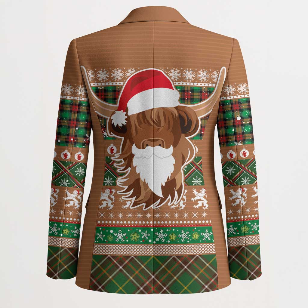 Scottish Christmas Blazer Highland Cattle-Xmas Tartan Stripes Style Brown Color - Wonder Print Shop