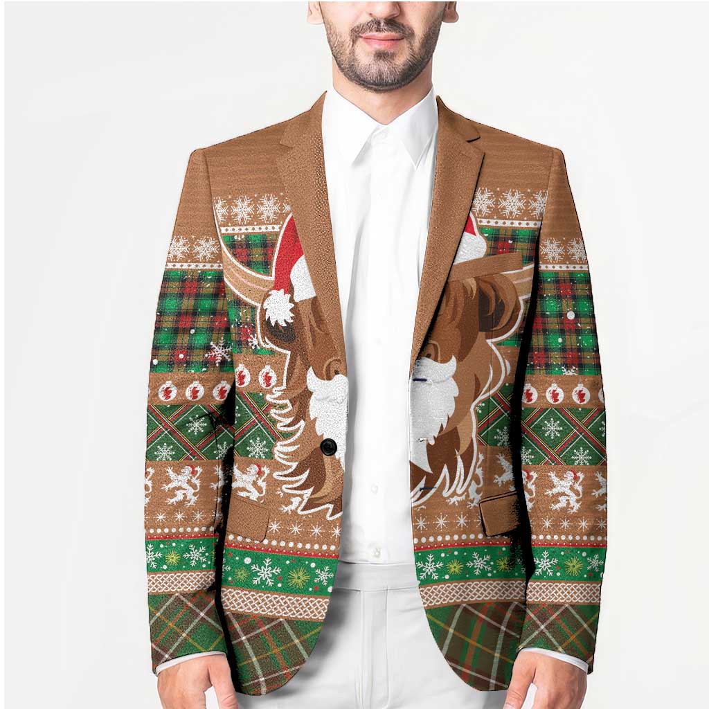 Scottish Christmas Blazer Highland Cattle-Xmas Tartan Stripes Style Brown Color - Wonder Print Shop