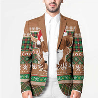 Scottish Christmas Blazer Highland Cattle-Xmas Tartan Stripes Style Brown Color - Wonder Print Shop