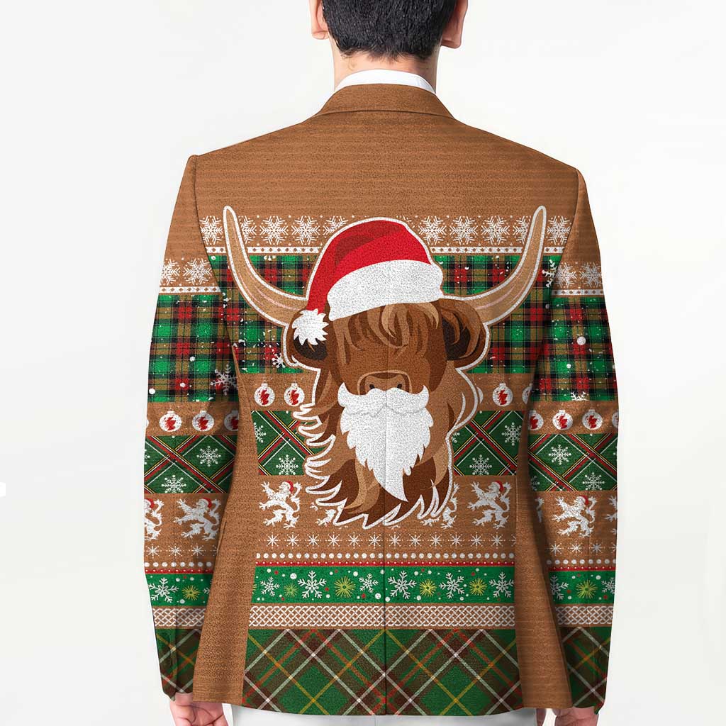 Scottish Christmas Blazer Highland Cattle-Xmas Tartan Stripes Style Brown Color - Wonder Print Shop