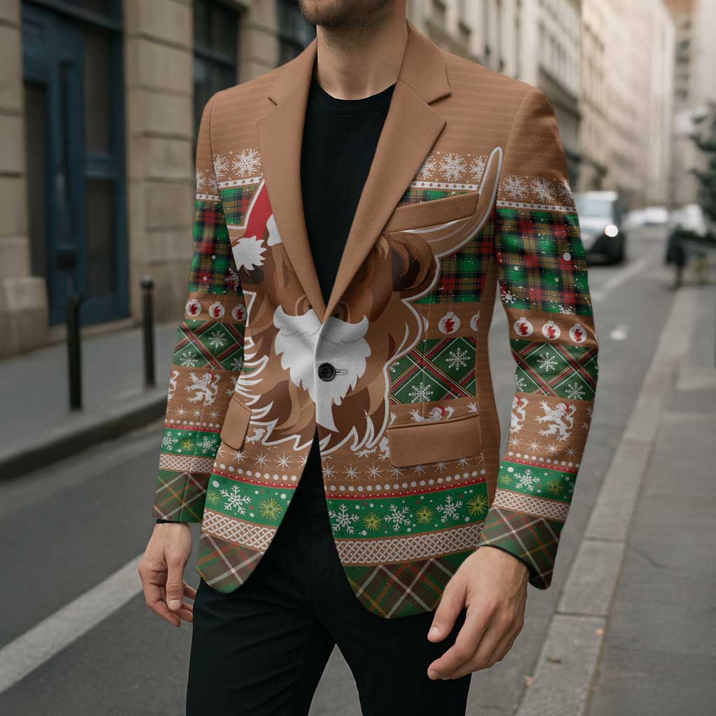 Scottish Christmas Blazer Highland Cattle-Xmas Tartan Stripes Style Brown Color - Wonder Print Shop