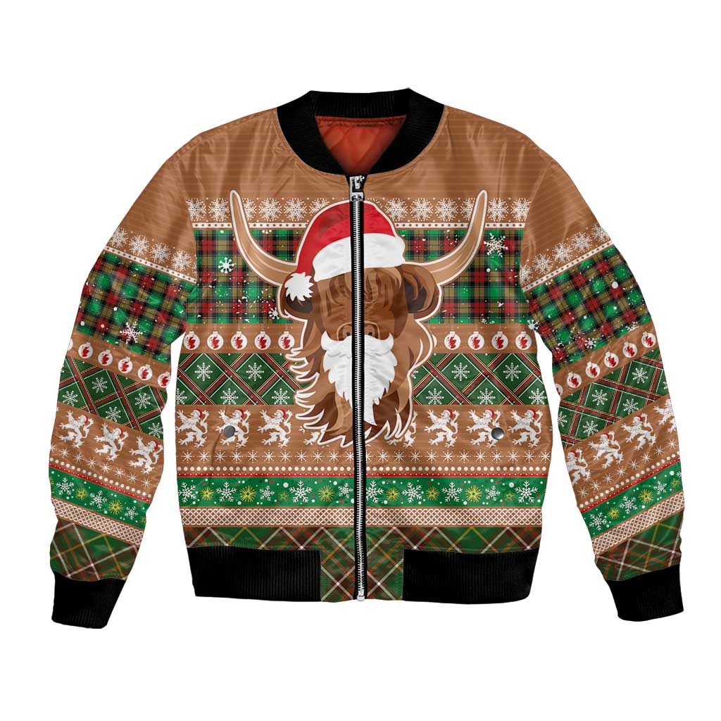 Scottish Christmas Bomber Jacket Highland Cattle-Xmas Tartan Stripes Style Brown Color - Wonder Print Shop